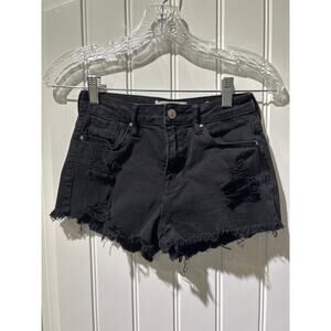 Pac Sun Distressed Black Denim High Rise Cut off Shorts, XXS (23), Pre-Owned.